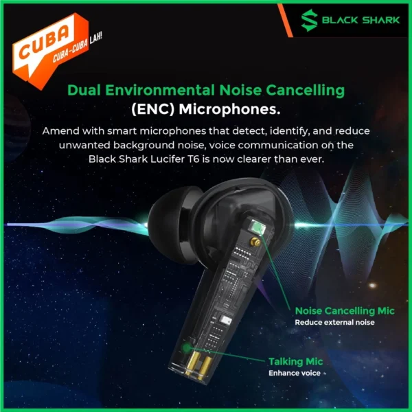 Black Shark Lucifer T6_1 Black Shark Lucifer T6 TWS Earbuds Bluetooth 5.2 Gaming Wireless Earphones 35ms Ultra-Low Latency I Dual Operation Modes