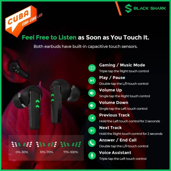 Black Shark Lucifer T6_5 Black Shark Lucifer T6 TWS Earbuds Bluetooth 5.2 Gaming Wireless Earphones 35ms Ultra-Low Latency I Dual Operation Modes